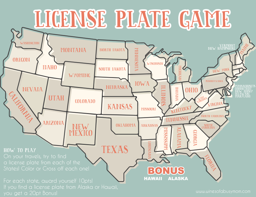 The License Plate Game Free Printable